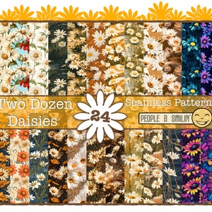 Set van naadloos papieren patroon Two Dozen Madeliefjes | bloemontwerp | herhalende bloemenprint | ambachtelijk bloemenpatroon madeliefje | bloemencadeau | Liefdadigheidsinstelling