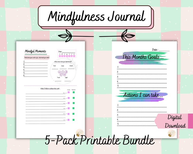 Digital Mindfulness Journal, Downloadable Selfcare Printable Pages
