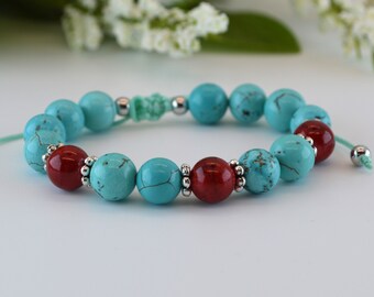 Mixed stones adjustable bracelet, 8mm beads,  Gemstone Bracelet, Gift for Her, Handmade Jewelry,