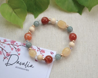 Citrine, Agate, Jade Stretch bracelet -  Jewelry gift for women, Handmade bracelets, Fall jewelry