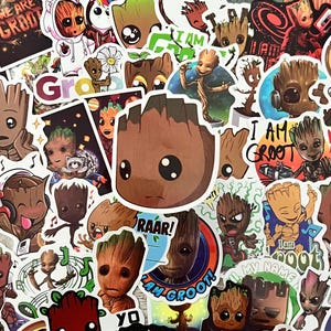 Guardians of the Galaxy Groot Stickers -- Waterproof -- Laptop, Hydro Flask, Scrapbooking, Journaling, Luggage, Skateboard, Phone Case