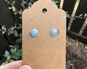 Light Blue Iridescent Pearl Stud Earrings- 8mm