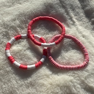 Pink and White Heishi Clay Bead Bracelet Trio | Heishi Bead Bracelet Set | Stackable Bracelets | Clay Bead Bracelets | Custom Bracelets
