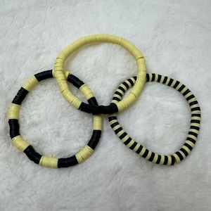 Black and Yellow Heishi Clay Bead Bracelet Trio | Heishi Bead Bracelet Set | Stackable Bracelets | Clay Bead Bracelets | Custom Bracelets
