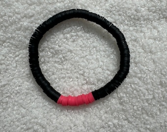 Pink and Black Heishi Clay Bead Bracelet | Stackable Jewelry
