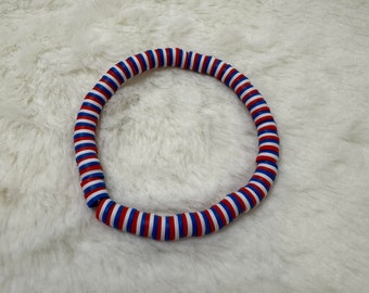 Red, White and Blue Heishi Clay Bead Bracelet #2 | Heishi Bead Bracelet Set | Stackable Bracelets | Clay Bead Bracelets | Custom Bracelets