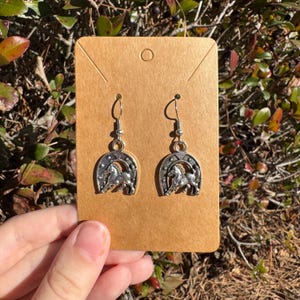 Western Horse and Horseshoe Dangle Earrings