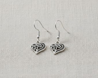 Detailed Heart Dangle Earrings