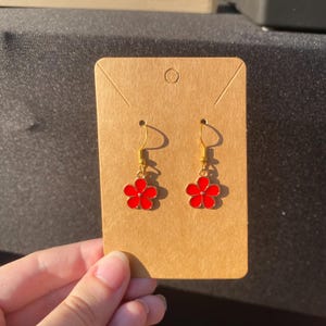 Red and Gold Flower Dangle Earrings