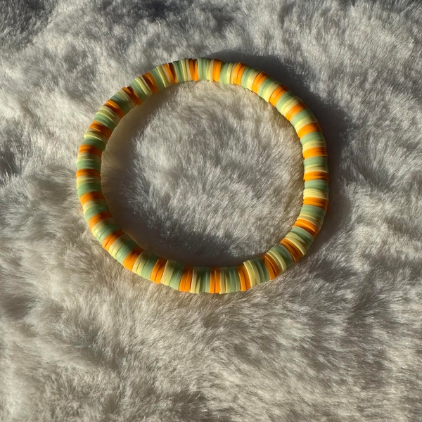 Pastel Green, Orange and Yellow Heishi Clay Bead Bracelet #3