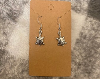 Silver Turtle Dangle Earrings