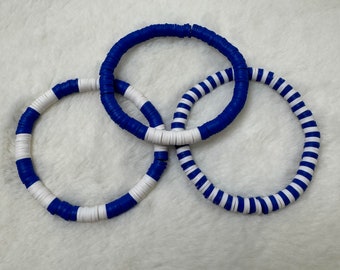 Navy Blue and White Heishi Clay Bead Bracelet Trio | Heishi Bead Bracelet Set | Stackable Bracelets | Clay Bead Bracelets | Custom Bracelets