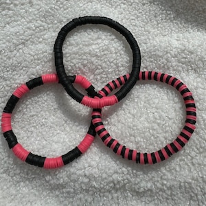 Pink and Black Heishi Clay Bead Bracelet Trio | Heishi Bead Bracelet Set | Stackable Bracelets | Clay Bead Bracelets | Custom Bracelets