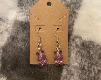 Purple Translucent Gummy Bear Dangle Earrings