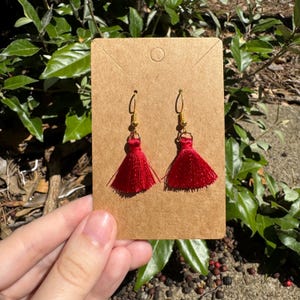Dark Red Tassel Dangle Earrings, Tassel Earrings, Fringe Earrings, Red Earrings, Gold Earrings, Red Tassels