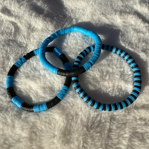 Black and Blue Heishi Clay Bead Bracelet Trio | Heishi Bead Bracelet Set | Stackable Bracelets | Clay Bead Bracelets | Custom Bracelets