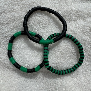 Dark Green and Black Heishi Clay Bead Bracelet Trio | Heishi Bead Bracelet Set | Stackable Bracelets | Clay Bead Bracelets |Custom Bracelets