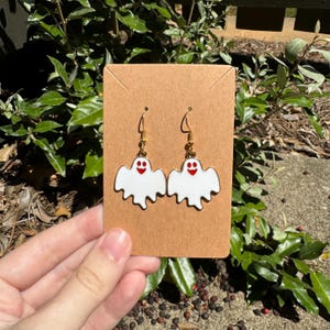 White Ghost with Red Eyes Charm Halloween Dangle Earrings | Spooky Earrings | Spooky Ghost Earrings | Halloween Earrings