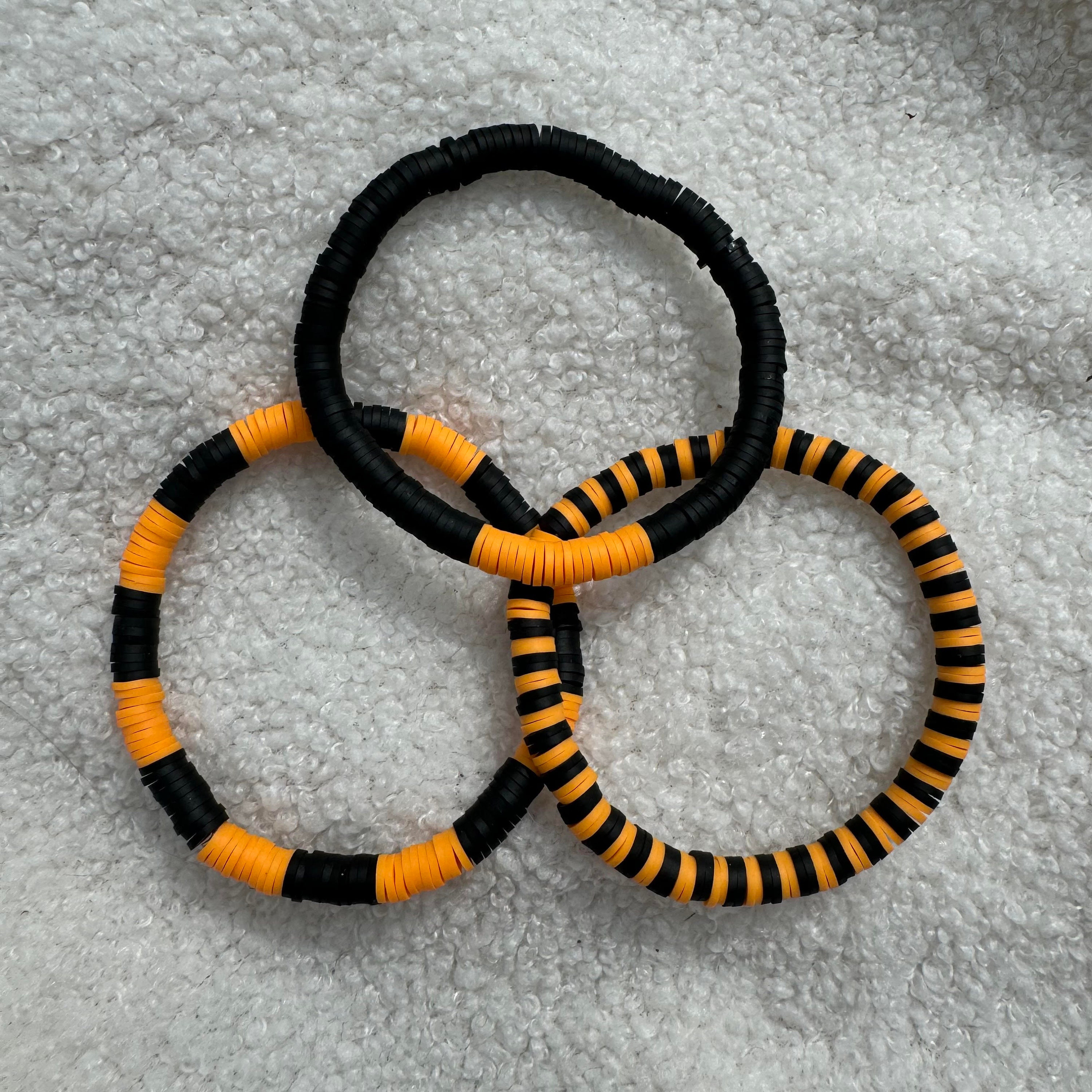 Light Orange and Black Heishi Clay Bead Bracelet Trio | Heishi Bead Bracelet Set | Stackable Bracelets |Clay Bead Bracelets |Custom Bracelet