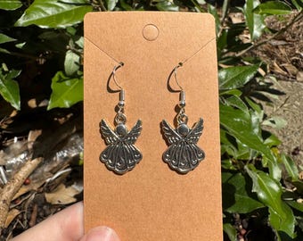 Silver Large Angel Dangle Earrings