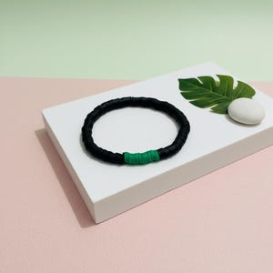 Heishi Clay Beads Stretch Bracelet Black Green Stackable Jewelry Handmade Boho Minimalist Accessory Everyday Wear Casual Style Unisex Gift
