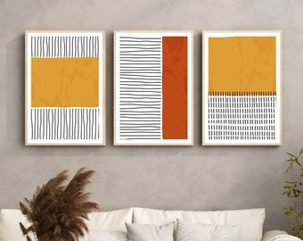 Arte mural geométrico naranja quemado, impresiones en bloques de color (descarga digital)