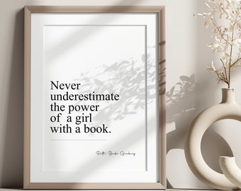Ruth Bader Ginsburg Quote Print, Girl With a Book, Wall Art (Digital Download)