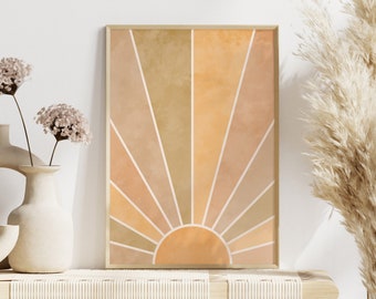 Mid Century Sun Print, Abstract Boho Wall Art (Digital Download)