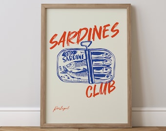 Sardines kunstafdruk | Keukenposter met zeevruchten, kustdecor (digitale download)