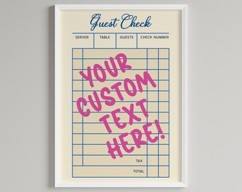 Benutzerdefinierter Gast Check Print, Gast Check Wandkunst, trendige Wandkunst, Gast Check Poster, Retro Poster, Preppy Prints, Barwagen Kunst