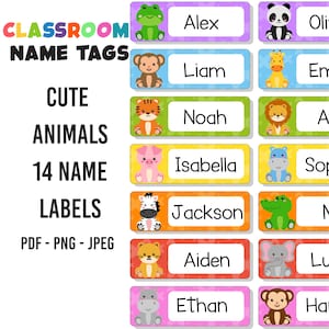 Classroom Name Tags Template Cute Animals Rainbow | Editable | Printable | Elementary School Name Tags | Back To School | Classroom Labels