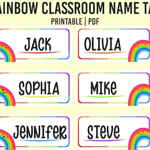 Classroom Name Tags Template Cute Face Rainbow | Editable | Printable | Elementary School Name Tags | Back To School | Classroom Labels