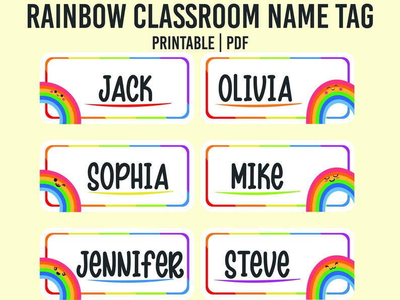 Rainbow Classroom Name Tags | Printable, Editable (PDF) - Etsy