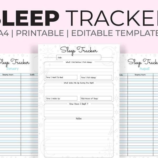 Sleep Tracker, Monthly Sleep Chart, Sleeping Log, Downloadable PDF, Sleep Journal, A4, Wellness Tracker, Health Planner, Sleep Diary
