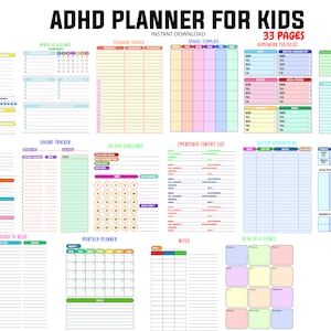 ADHD Planner voor kinderen, DHD Coping vaardigheden afdrukbaar, ADHD Planner voor kinderen, Maandgrafiek, Wachtwoord Tracker, Huiswerkchecklist, Schoolgrafiek