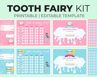 Tooth Fairy for Kids, Editable Tooth Fairy Receipt, Printable Tooth Chart For Kids, Monthly Brushing Chart for Kids, Official Tooth Fairy