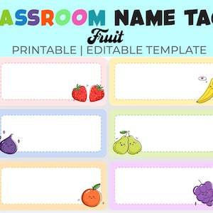 Classroom Name Tags Template Fruits | Editable | Printable | Elementary School Name Tags | Back To School | Classroom Labels | Desk Plates