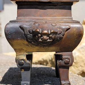 Antique Chinese/Tibetan Bronze Incense Burner Censer w/Guardian Lions /Foo Dogs