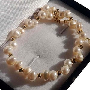 White Akoya Pearl Bracelet - 18K Gold Plated Small Pearl Gold Bead Bracelet - Small Beaded Bracelet