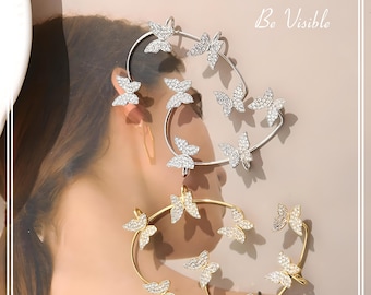 Butterfly cuffs earring with box, Gold or silver butterfly earrings, Cute earrings for women Gothic Earring