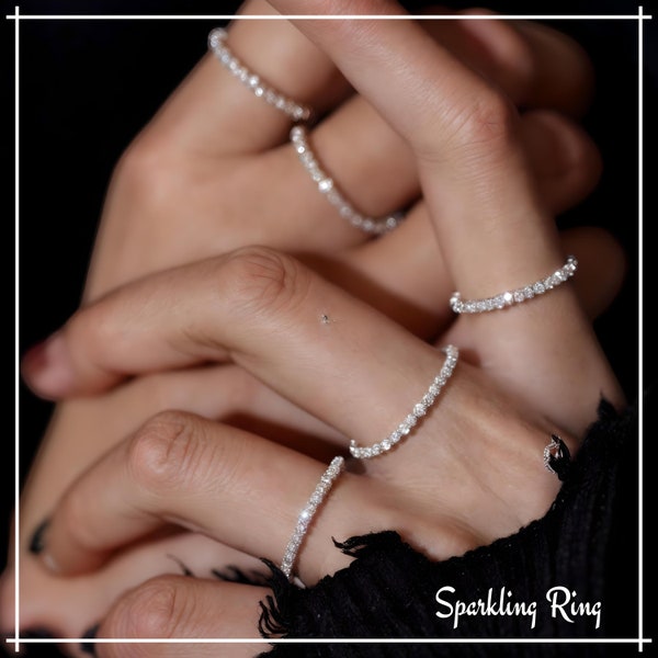 Sparkling Ring Double Chain Rings Dainty Jewelry 925 Sterling Silver Simple Style Versatile Decorative Compact Index Finger Ring Women