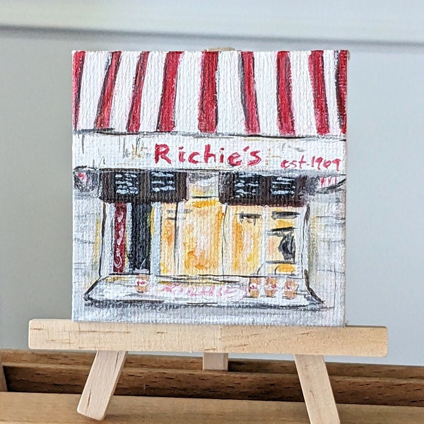 Original 3x3 Acrylic Painting of Richies at Temple University, Small Memento of Philadelphia, Art for Dorm Room or Desk, Graduation Gift