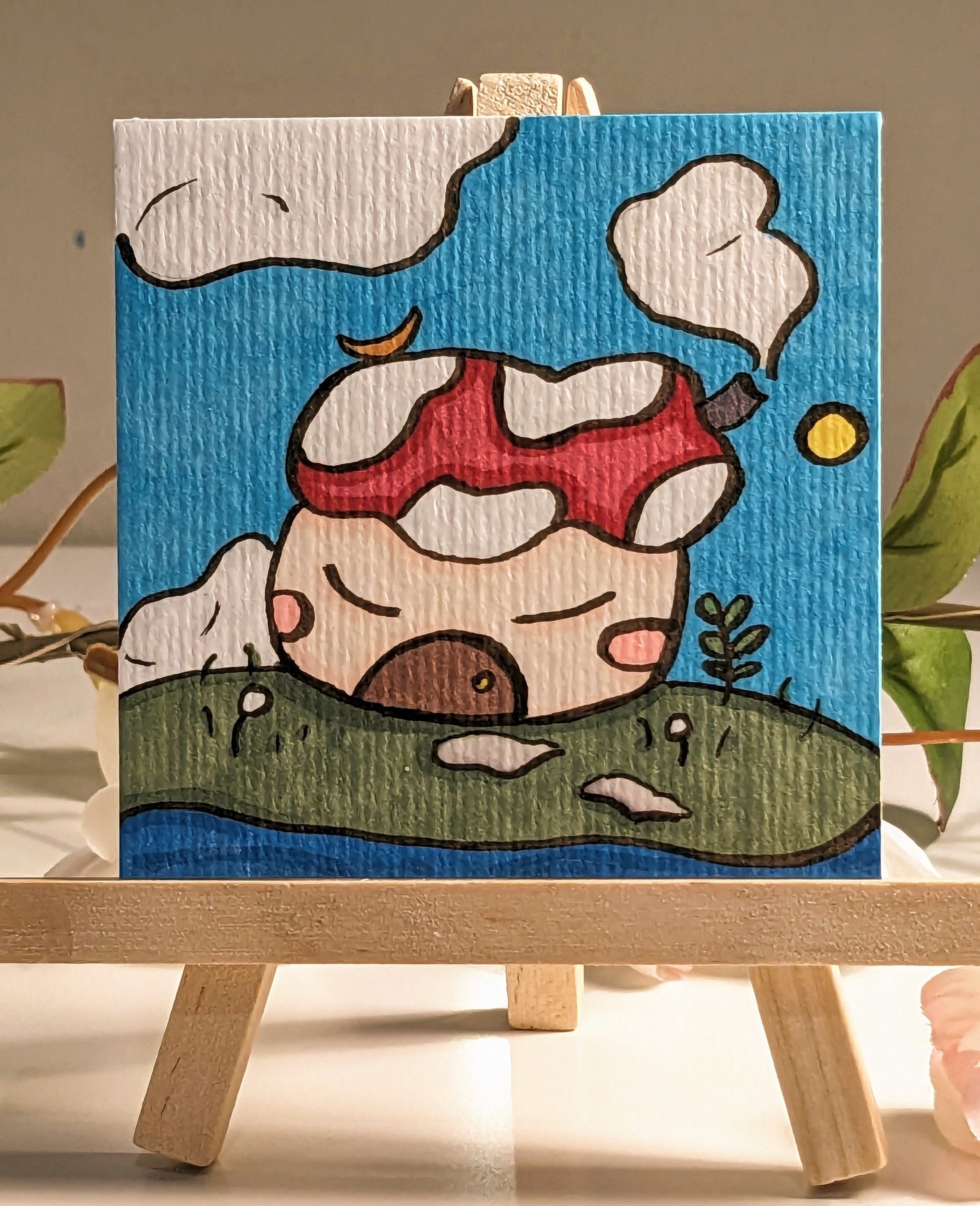 Cute Mushroom House Drawings Set of Three 3x3 Inch Marker Art