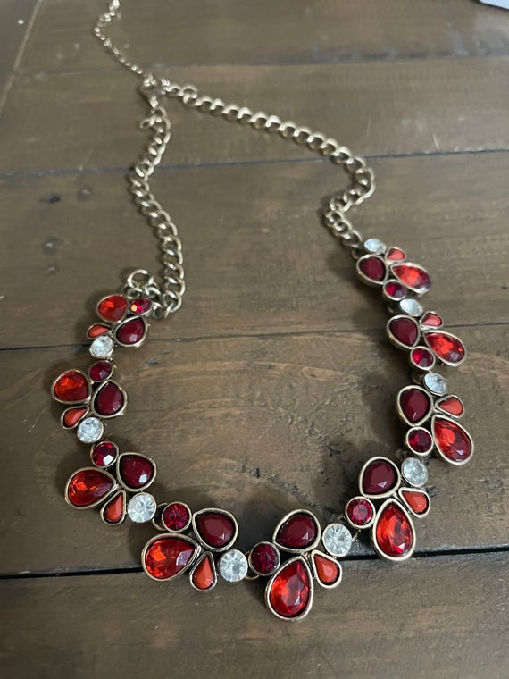 Ruby Red & White Colored Rhinestone Adjustable Ne… - image 3