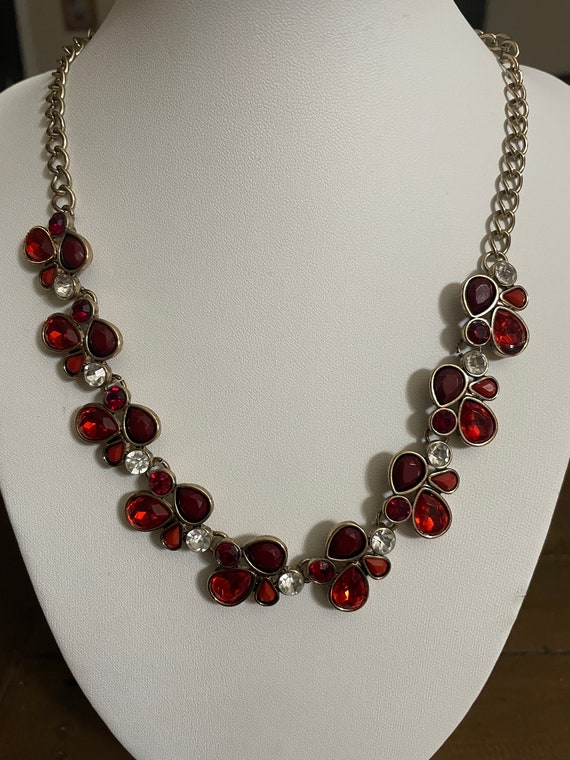Ruby Red & White Colored Rhinestone Adjustable Ne… - image 2