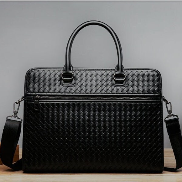 luxury leather briefcase/unisex woven leather briefcase/handwoven leather briefcase/designer leather briefcase/leather office bag
