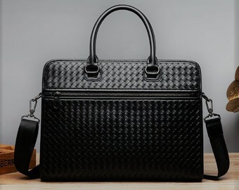 luxury leather briefcase/unisex woven leather briefcase/handwoven leather briefcase/designer leather briefcase/leather office bag