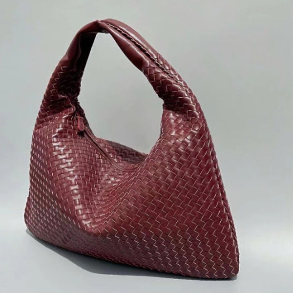 sheepskin leather hobo bag/woven leather bag/women designer bag/luxury bag/women handbags/handwoven handbag