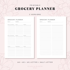 Afdrukbare boodschappenplanner | Gecategoriseerde en geopende lijst | Minimalistische keukenboodschappenlijst | A4 A5 US Letter halve letter | Pdf