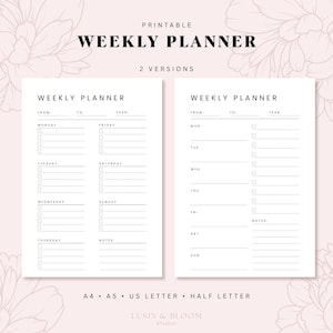 Undated Weekly Life Planner Printable | Minimalist Organizer | Checkbox & Lined | A4 A5 US Letter Half Letter | PDF